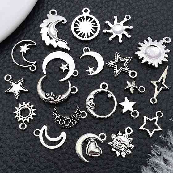 Набор металлических шармов 40 шт (звёзды, луна, солнце), бронза, подвески для украшений и декора Киев