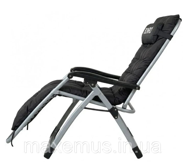 Садовый шезлонг-кресло Bonro B04 с подушкой и подставкой раскладной туристический шезлонг для отдыха черный Мостиська - фото 5