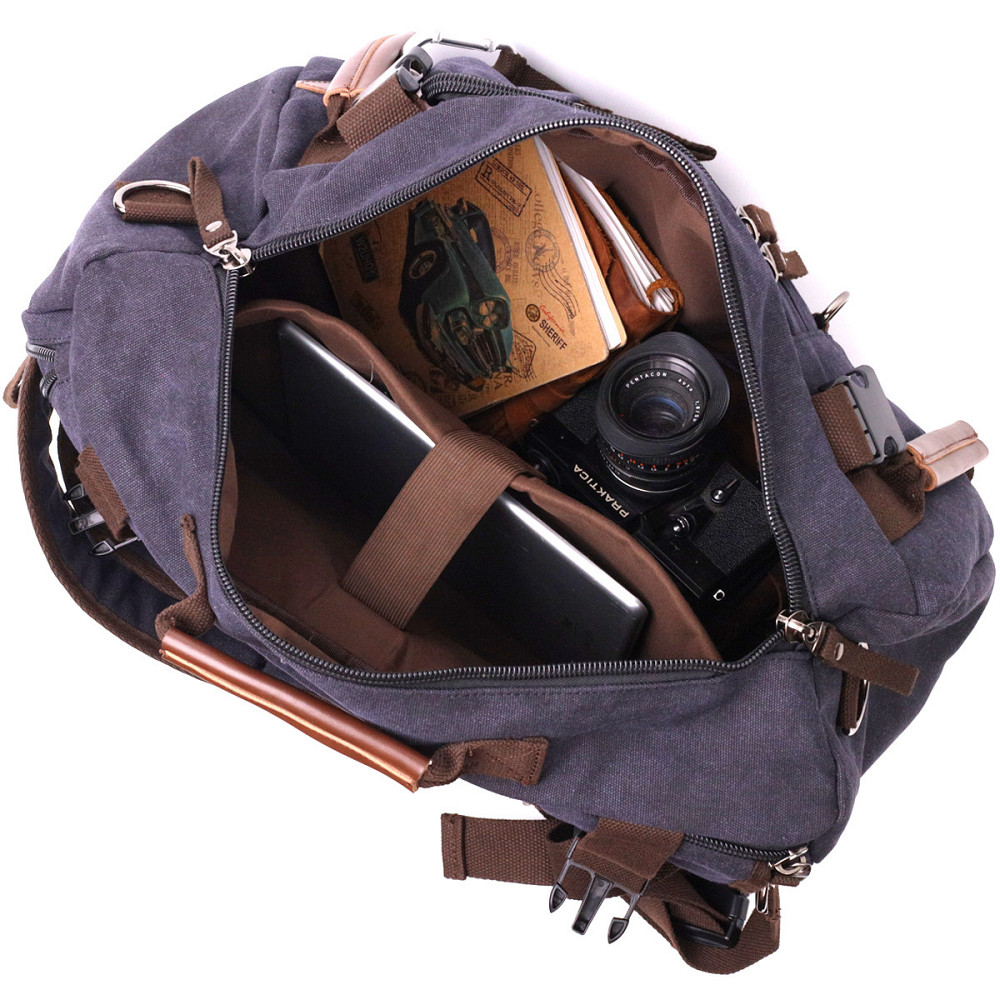 Великий рюкзак-трансформер у стилі мілітарі із щільного текстилю Vintage 22157 Чорний Київ - фото 7