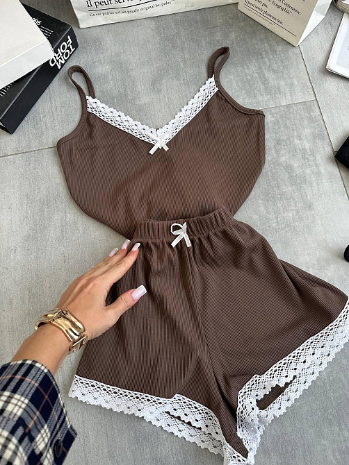 Женская повседневная домашняя пижама двойка турецкий рубчик Шоколад, 42/44 Одесса - изображение 1