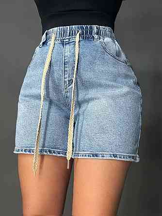 Шорты женские джинсовые Liana 4-026 с резинкой на талии и шнурком стрейчевые голубые, голубой, 33, 33, 95 см, 117 см Киев