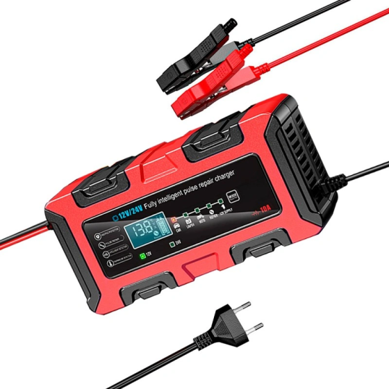Зарядний пристрій Foxsur Foxsur 12 V 10 A — 24 V 5 A BC122410F з режимом блока живлення (Червоний) Вінниця