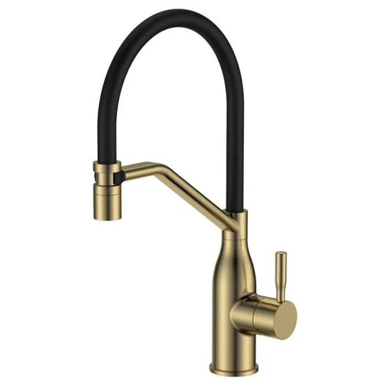 Змішувач для кухні MIXXUS PREMIUM GRAVITY 017 (NUT) BRUSHED GOLD REFL.BLACK (Матове золото+силіконовий вилив чорний) (MI8410) ( Харьков
