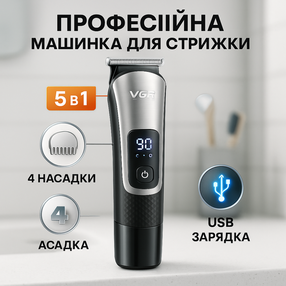Перукарська машинка акумуляторна професійна VGR 5 в 1 V-111, Універсальні машинки для стрижки волосся SK-89 Львів - фото 19