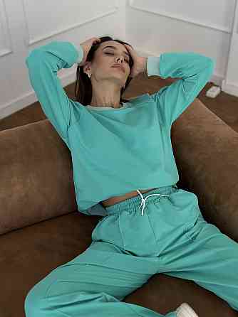 Женский спортивный костюм с широкими штанами Бирюзовый M/L Харьков