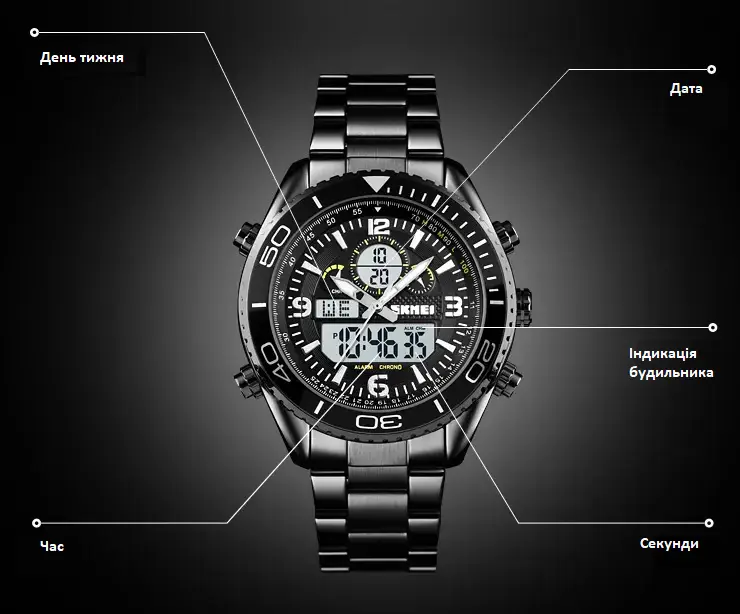 Чоловічий наручний годинник Skmei 1600 (Чорний з білим циферблатом) Вінниця - фото 5