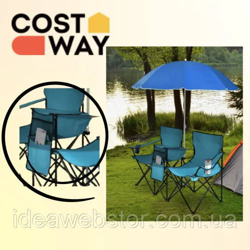 Складані крісла Costway Parma з пляжною парасолькою бірюзовий набір стільців для дачі та кемпінгу Київ - фото 15