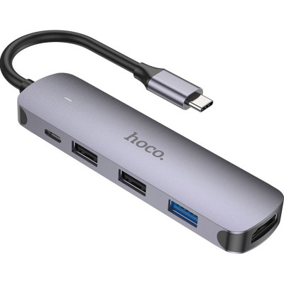 Концентратор HOCO USB-C to HDMI+USB3.0+2xUSB2.0+PD HB27 Metal Gray (6931474769329) Винница - изображение 3
