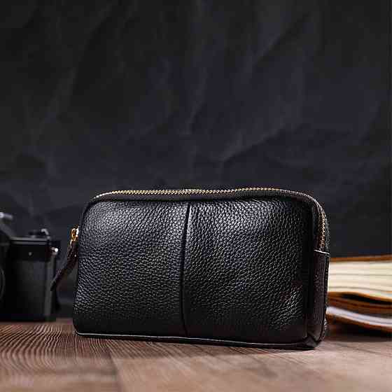 Жіночий клатч на два відділення з натуральної шкіри Чорний (Vintage) Київ