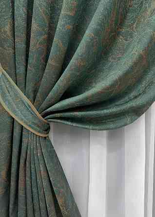 Комплект коротких штор VR-Textil Жаккард Fantasy № 1633ш Изумрудный с золотистым 140х170 см 2 шт (35-0289) Киев