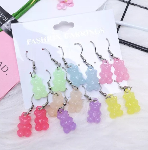 Детские серьги мишки матовые 7 пар разноцветный Киев - изображение 2