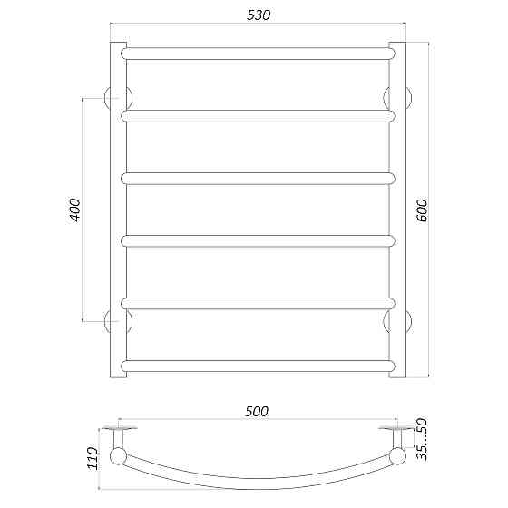 Рушникосушарка UNIO LD W 600-500-6 Драбинка Дуга вода Тернополь