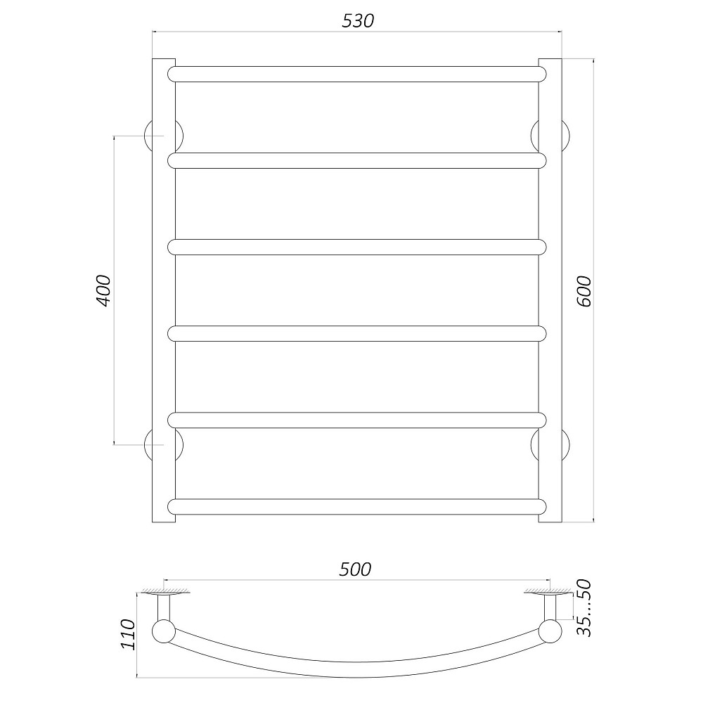 Рушникосушарка UNIO LD W 600-500-6 Драбинка Дуга вода Тернополь - изображение 4
