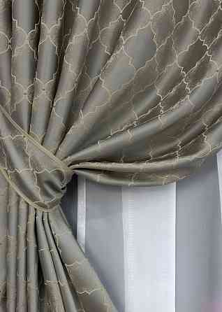 Комплект готовых штор VR-Textil Жаккард SAPFIR № 1755ш Серый с бежевым 150х300 см 2 шт (33-0711) Киев