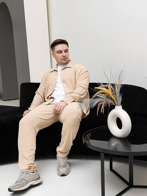 Чоловічий літній костюм Casual сорочка і штани Оверсайз жатка весна літо SANE бежевий Одеса - фото 7