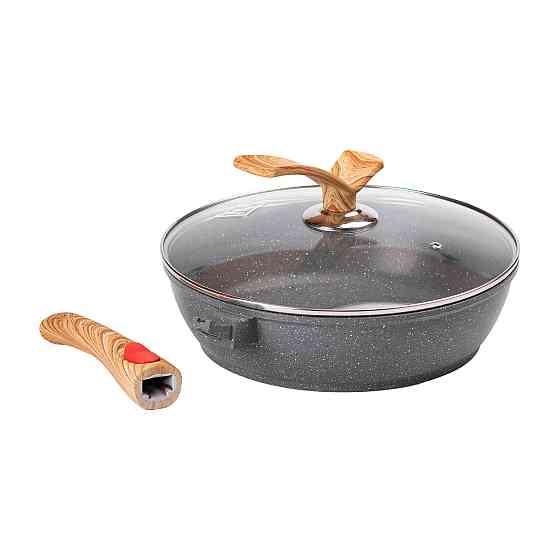 Глибока алюмінієва сковорода з кришкою Ø 28 см, сірий колір Київ