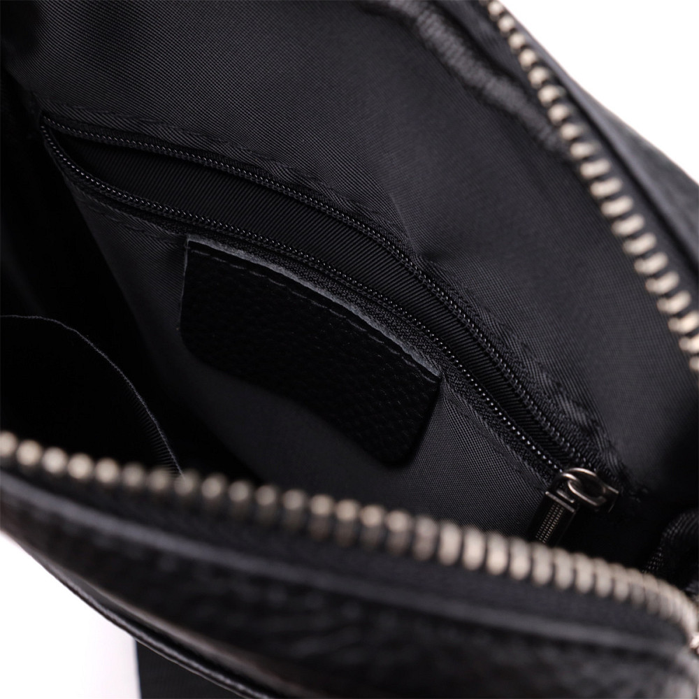 Компактна чоловіча сумка на плече з натуральної шкіри Vintage 23021 Чорний Київ - фото 5