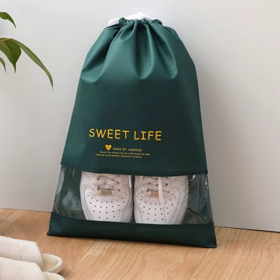 Мешок-сумка для обуви на затяжках, транспортировочная на шнурках для вещей, размер S - 37х26 см,цвет зелёный Каменец-Подольский