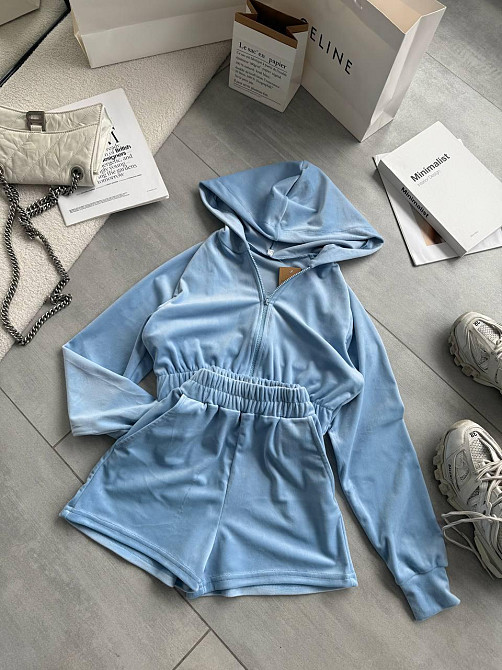 Женский стильный повседневный велюровый костюм Голубой, 42/44 Одесса - изображение 5