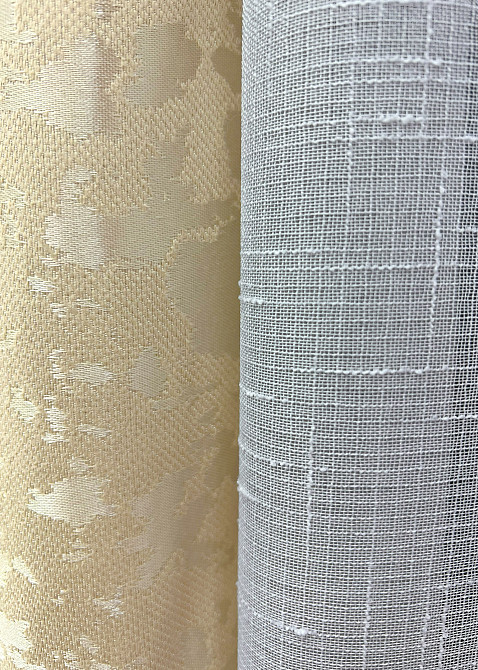 Комплект штор VR-Textil Льон Мармур 150х270 2шт і Тюль 600х270 1909ш-115т Кремовий з білим 71-129/5 Київ - фото 5