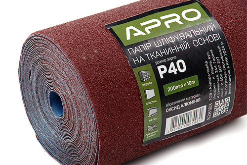 Папір шліфувальний P40 рулон 200 мм*10 м (тканинна основа) APRO Рівне - фото 1