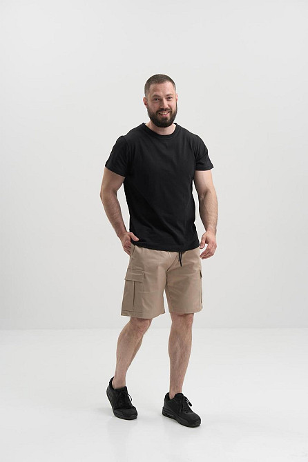 Шорти карго для чоловіків бавовна до колін з кишенями літні однотонні пісочні Одеса - фото 3