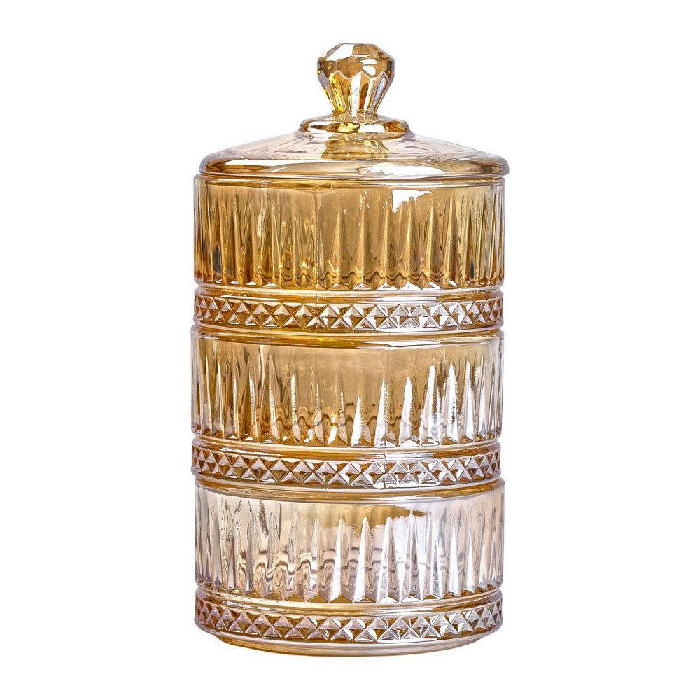 Yiwu Цукерниця триярусна скляна Ø 10 см ваза цукерниця кругла з кришкою HP-YH-73 Київ - фото 2