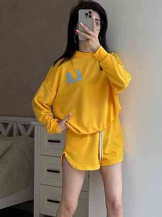 Жіночий прогулянковий костюм-двійка: кофта та шорти турецька двонитка Жовтий Одеса