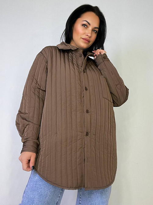 Куртка жіноча Lady Yep 9089 сорочка подовжена оверсайз стьобана демісезонна one size, коричневий, one size Київ - фото 4