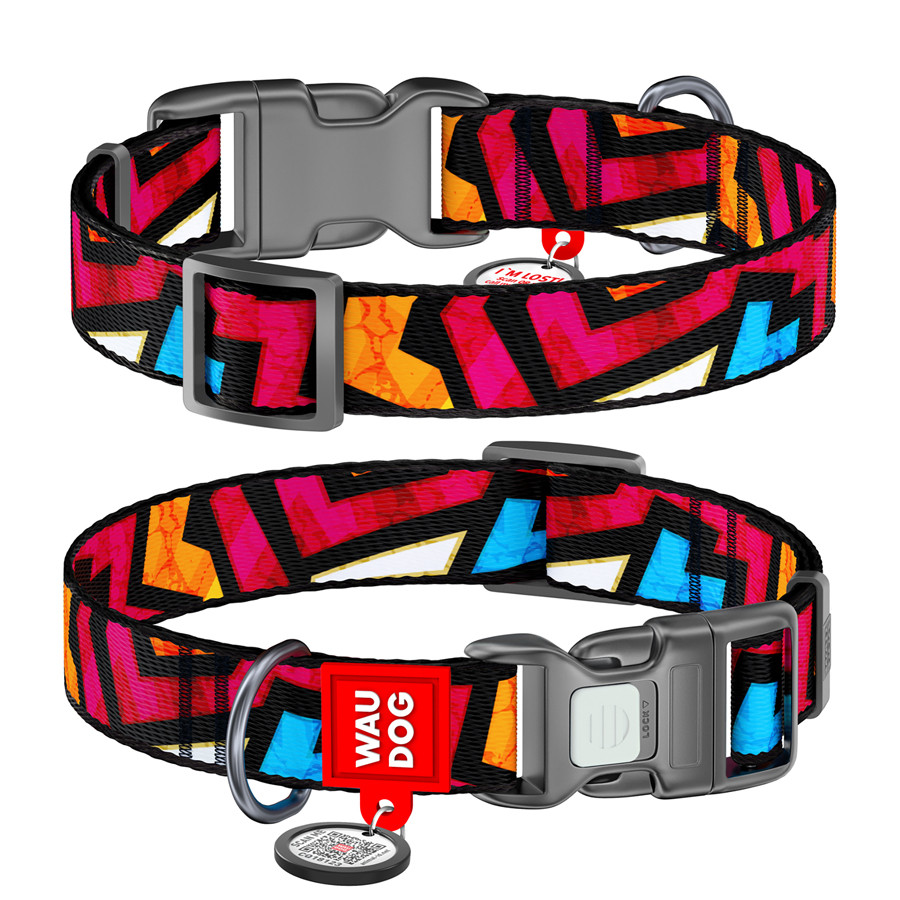 Нашийник для собак нейлоновий WAUDOG Nylon з QR паспортом, малюнок "Графіті", пластиковий фасте Коломыя - изображение 1