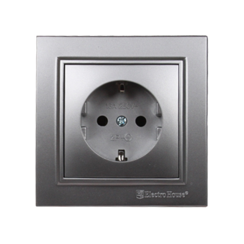 Розетка с заземлением 16А, термопластик, Enzo серебряный камень Днепр - изображение 1