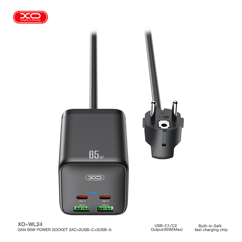 Мережевий зарядний пристрій XO WL24 Fast Charging Desktop Charger Array Plug 65W чорний Львів - фото 2