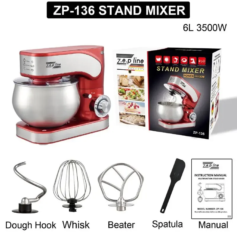 Кухонный тестомес миксер 4в1 3500 Вт на 6 литров Zepline из нержавеющей стали ZP-136 Коломия - фото 5