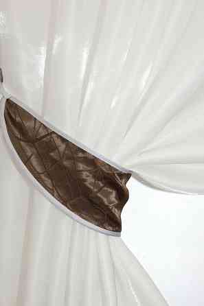 Кухонные шторы VR-Textil № 073к с ламбрекеном и подхватами молочный с коричневым 270х170 см (52-0285) Киев