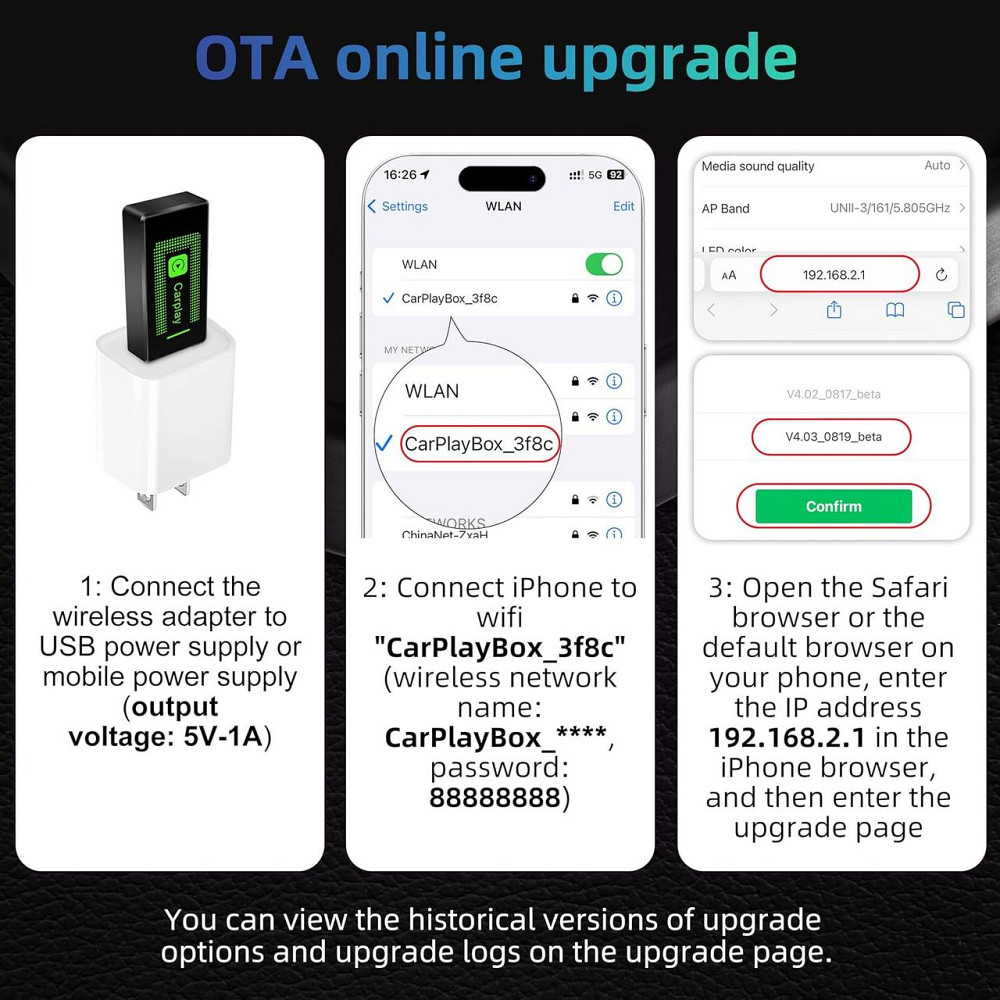 Бездротовий адаптер CarPlay Lyssiefeel, USB-A USB-C, для авто з дротовим CarPlay, карплей для iPhone iOS 10+ Київ - фото 7