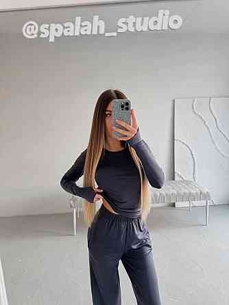 Женский базовый повседневный костюм двойка из микродайвинга Графит Одесса