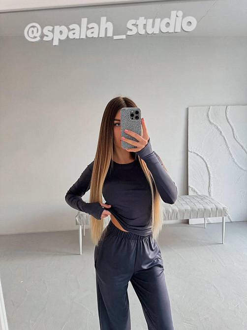 Женский базовый повседневный костюм двойка из микродайвинга Графит Одесса - изображение 5