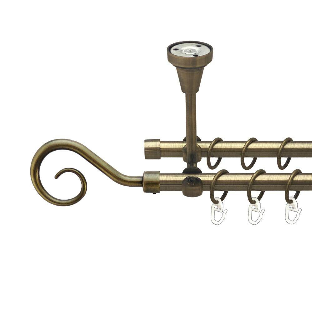 Карниз Orvit Гак металевий дворядний відкритий до стелі гладка труба кільце металеве Антик 16\16 мм 300 см (00-00016878) Львів - фото 1