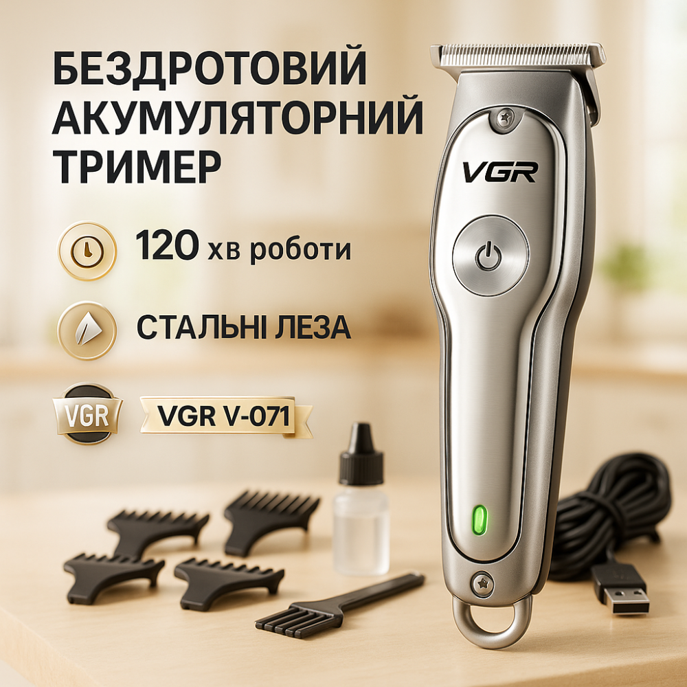Електромашинка для стрижки VGR V-071, Триммер для самостоятельной стрижки волос, Триммер беспроводной LH-73 Львов - изображение 18