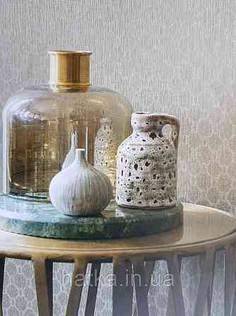 Текстильні шпалери на флізеліновій основі Da capo RaschTextil геометрія ромб овал сітка сірі фон золотистий Київ