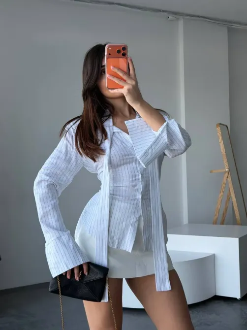 Стильна жіноча сорочка зі льону в смужку Одеса - фото 13