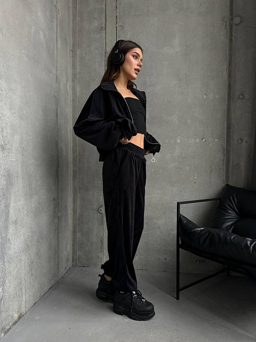 Жіночий прогулянковий костюм-двійка: кофта та штани з турецького велюру Чорний, 46/48 Одеса - фото 7