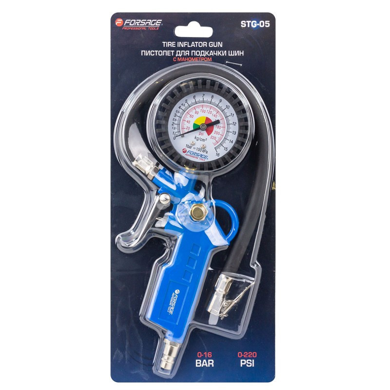 Пістолет для підкачки шин з аналоговим манометром і шлангом (0-16Bar) Forsage F-STG-05 Одеса - фото 3