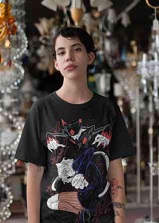 Футболка з аніме принтом Мисливець × Мисливець оверсайз (S/M/L) Чорний AnimeJ0932 Дніпро