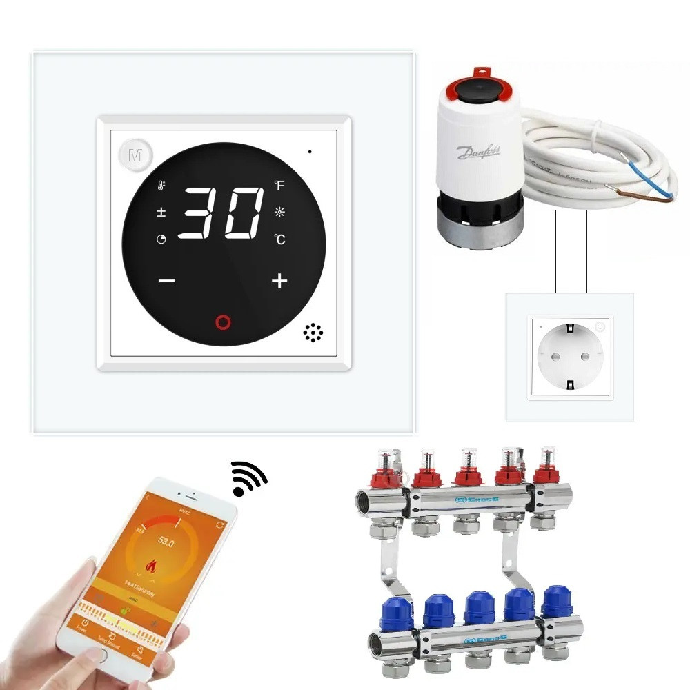Комплект дистанційного керування водяною теплою підлогою LIVOLO білий скло (VL-C7FCEZ-TC16AZ-2WP) Коломыя - изображение 6