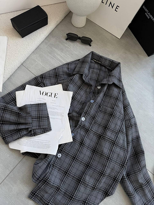 Женская стильная оверсайз рубашка в клетку фланель 100% коттон Графит Одесса - изображение 5