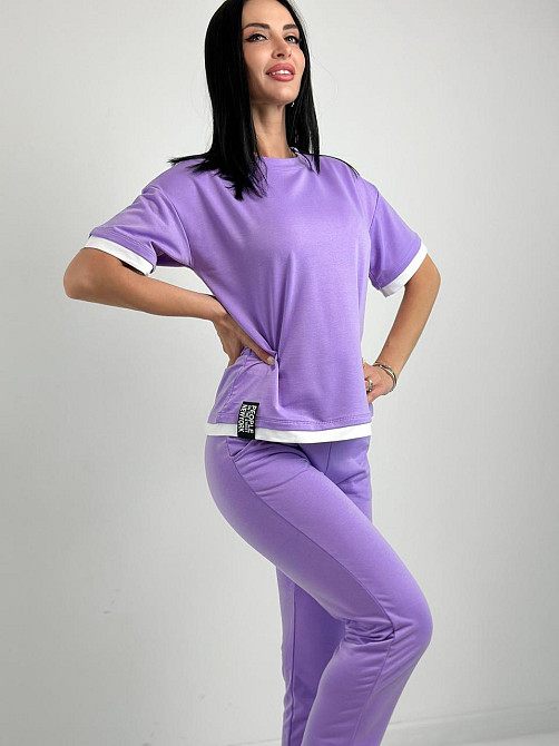 Літній трикотажний костюм-двійка "Summer" оптом | Норма і батал | Розпродаж моделі Лавандовий, 42-44 Київ - фото 1