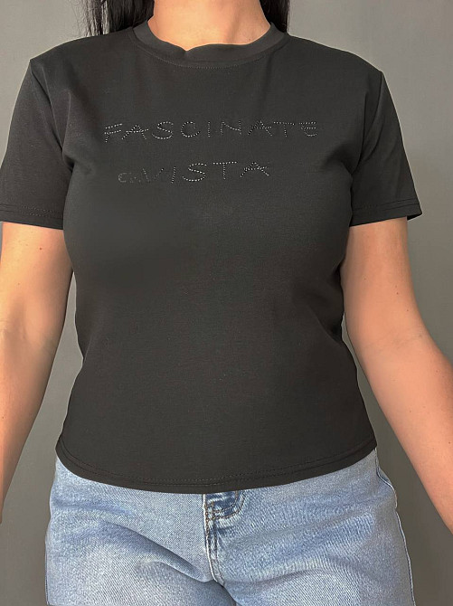 Футболка женская A-N 2632-32 надпись вышивка базовая по фигуре стандарт, черный, one size Киев - изображение 14