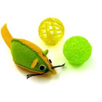 Игрушка для кошек Hippie Pet Мишка та два м'ячика, жовтий і зелений (HIPSET2303003) Винница