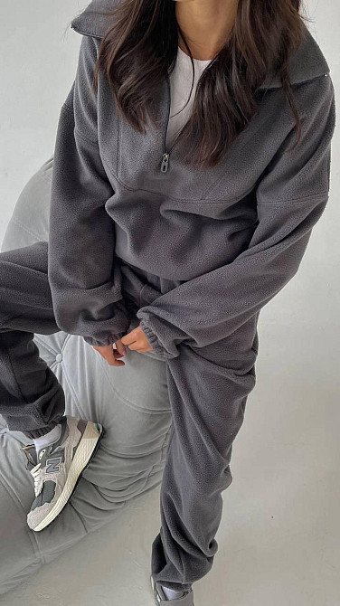 Жіночий стильний теплий флісовий костюм-двійка, двосторонній фліс. Графіт, 42/46 Одеса - фото 3